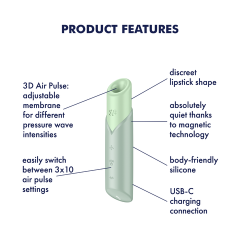 Satisfyer Naughty Kiss Rechargeable Air Pulse Clitoral Massager - Clit Ticklers and Pulsators
