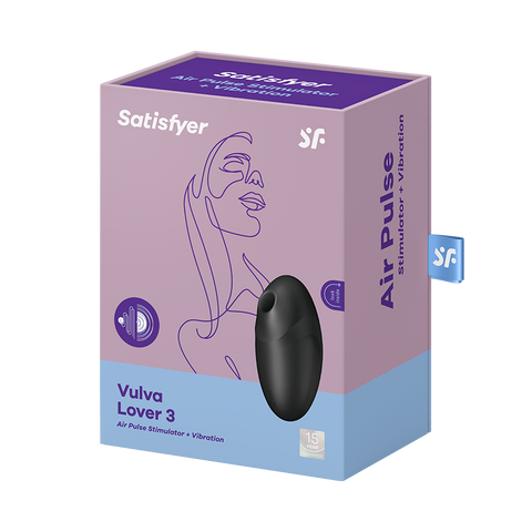 Satisfyer Vulva Lover 3 Black Air Pulse Clitoral Vibrator - Clit Ticklers and Pulsators