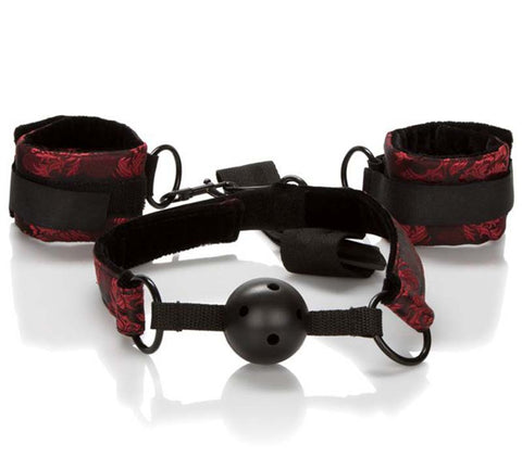 Scandal Breathable Ball Gag With Cuffs - Bondage Gags and Bits