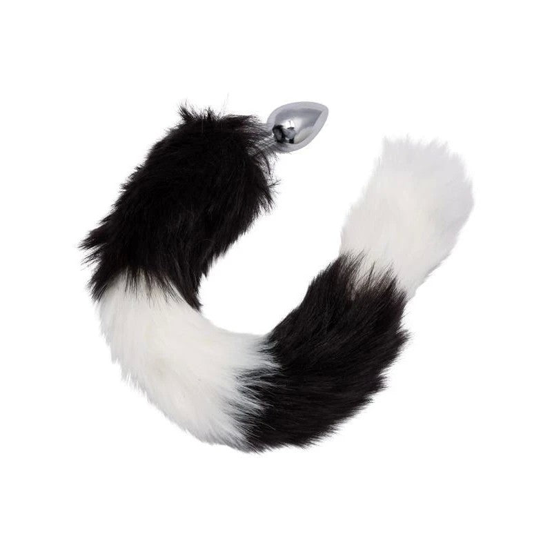 Running Wild Black and White Metallic Anal Probe with Long Tail Butt Plugs