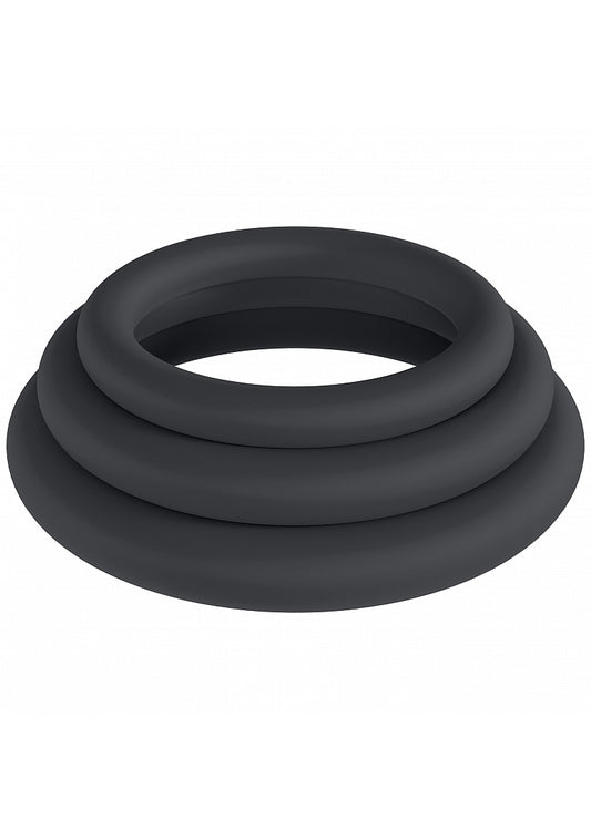 Shots LEVELZ Classic Silicone Cock Ring Set L/XL/XXL Black Cock Ring Sets