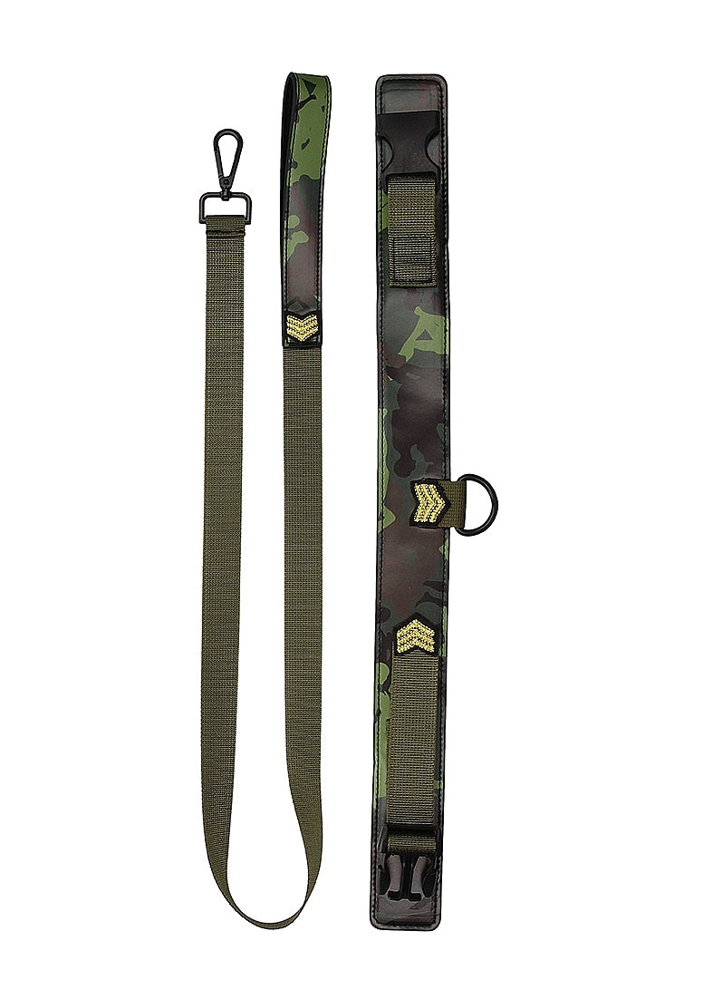 Shots Toys Army Theme Bondage Collar With Leash - Collars and Leads