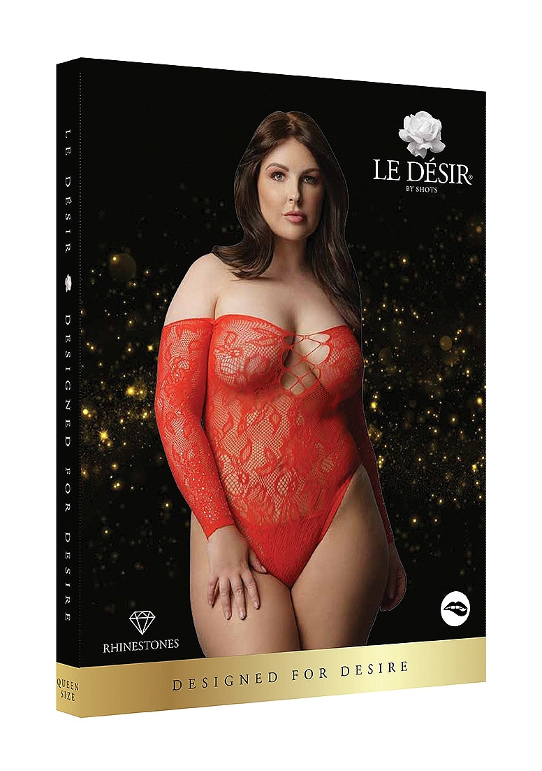 Le Desir Wonder Rhinestone Crotchless Bodysuit Red Teddies and Bodysuits