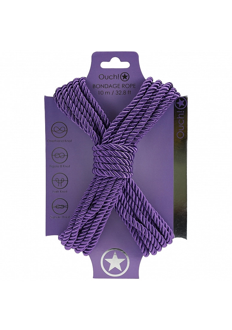 OUCH! Silky Smooth Nylon Bondage Rope 10m Purple Cuffs And Restraints