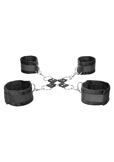 Shots Toys OUCH Black and White Velcro Hogtie With Hand and Ankle Cuffs - Cuffs And Restraints