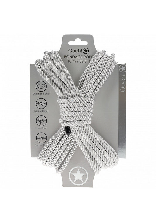 OUCH! Silky Smooth Nylon Bondage Rope 10m Silver Cuffs And Restraints