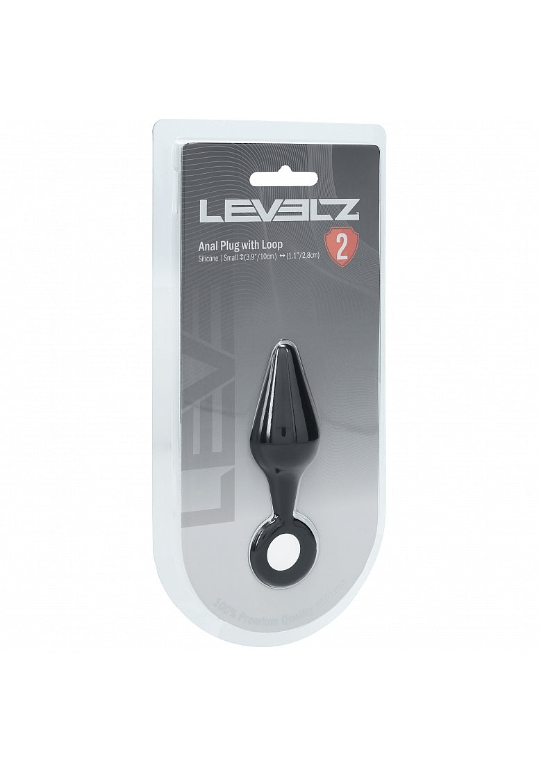Shots LEVELZ Silicone Anal Plug with Loop Black Butt Plugs
