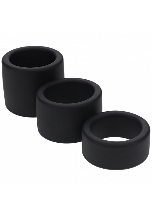 Shots LEVELZ Liquid Silicone Ball Strap Set of 3 Sizes Black Cock Ring Sets