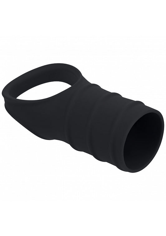 Shots LEVELZ Silicone Cock Ring and Ribbed Sleeve Black Stretchy Cock Rings