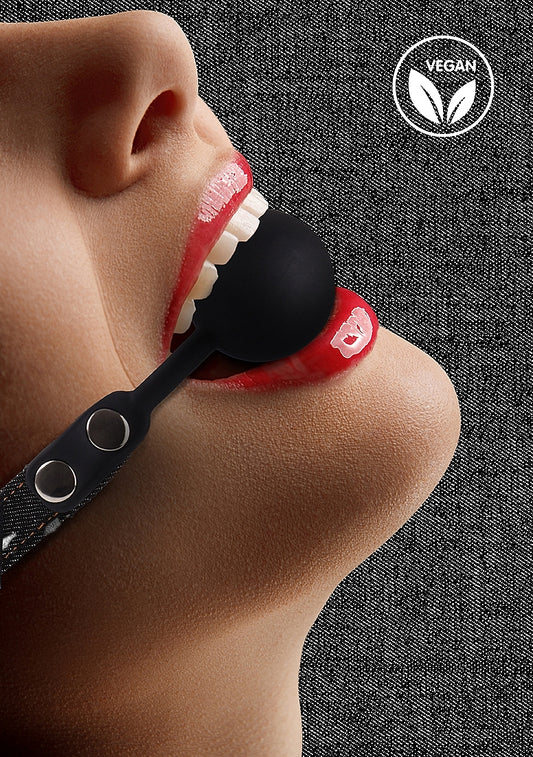 Shots Toys Silicone Ball Gag With Roughend Denim Straps - Bondage Gags and Bits