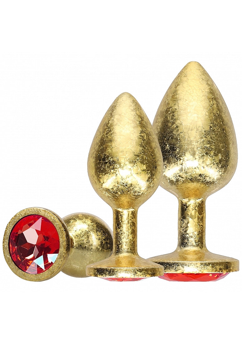 OUCH! Milan Collection Metallic Butt Plugs with Gem Bases Gold Butt Plugs
