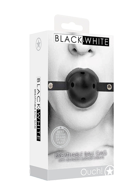 Shots Breathable BDSM Ball Gag With Bonded Leather Straps - Bondage Gags and Bits