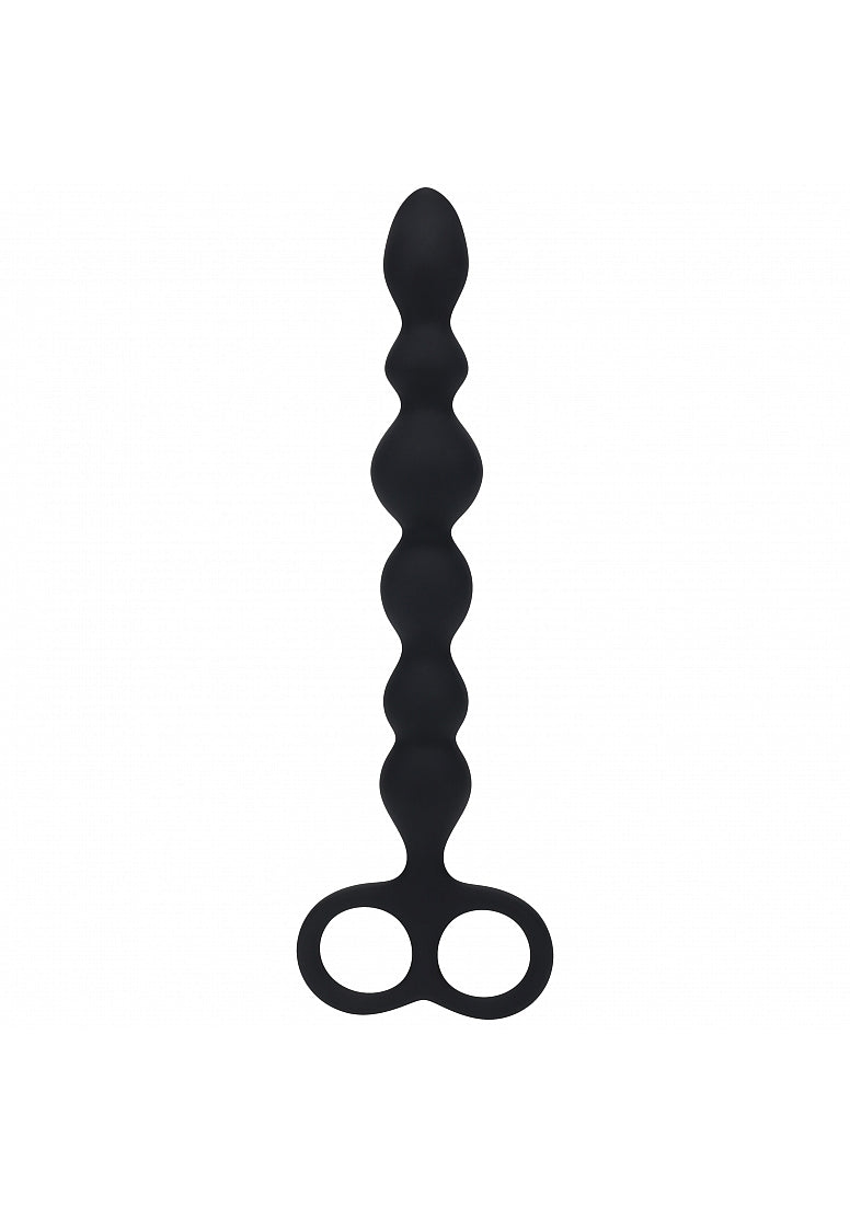 Shots LEVELZ Beaded Silicone Anal Probe with Double Loop Black Anal Beads and Balls