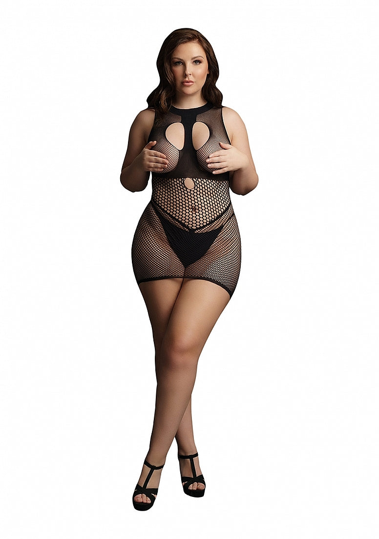 Le Desir Duo Net Open Cup Sexy Womens Mini Dress Black Body Stockings