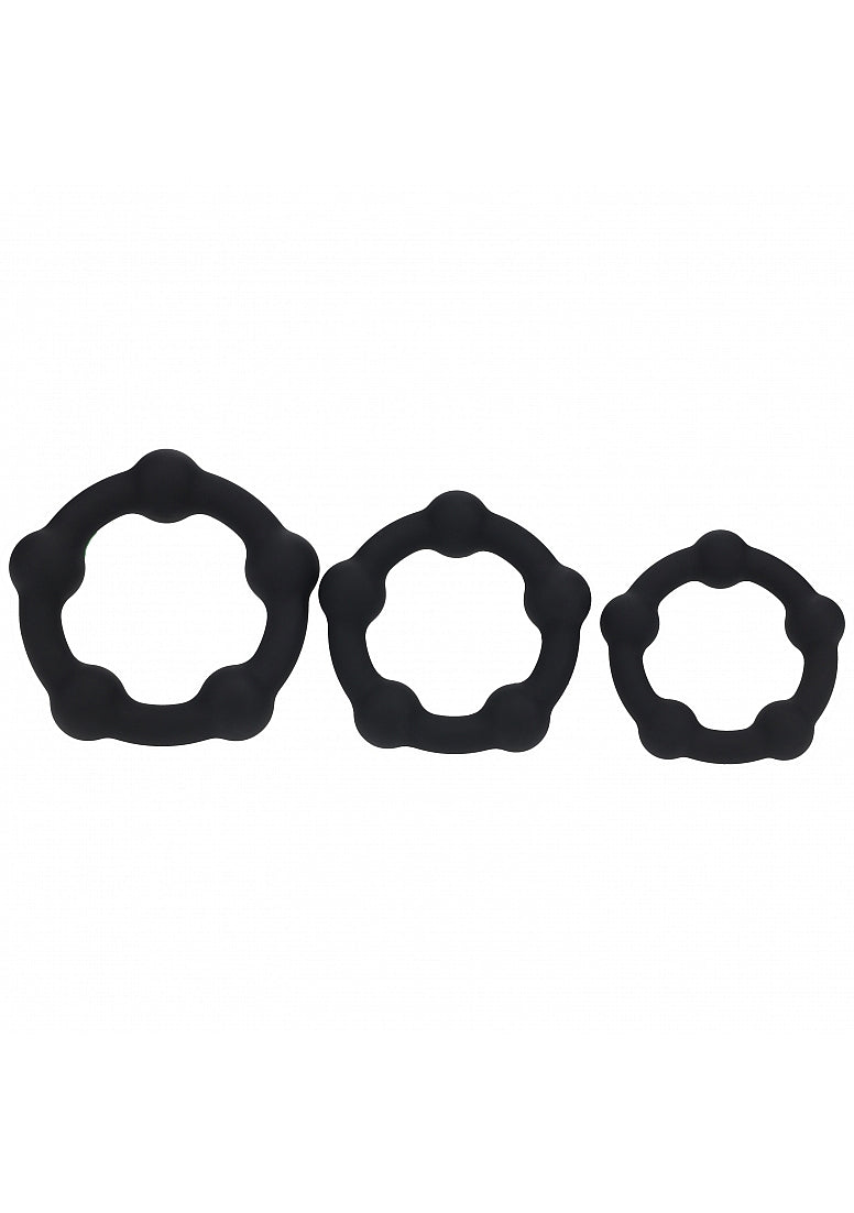 Shots LEVELZ Beaded Silicone Cock Ring Set of 3 Sizes Black Cock Ring Sets