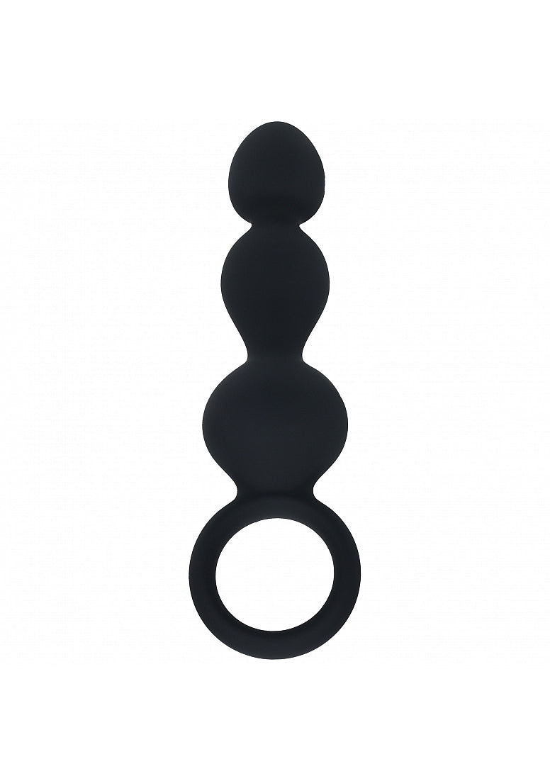 Shots LEVELZ Beaded Silicone Anal Probe with Loop Black Anal Beads and Balls
