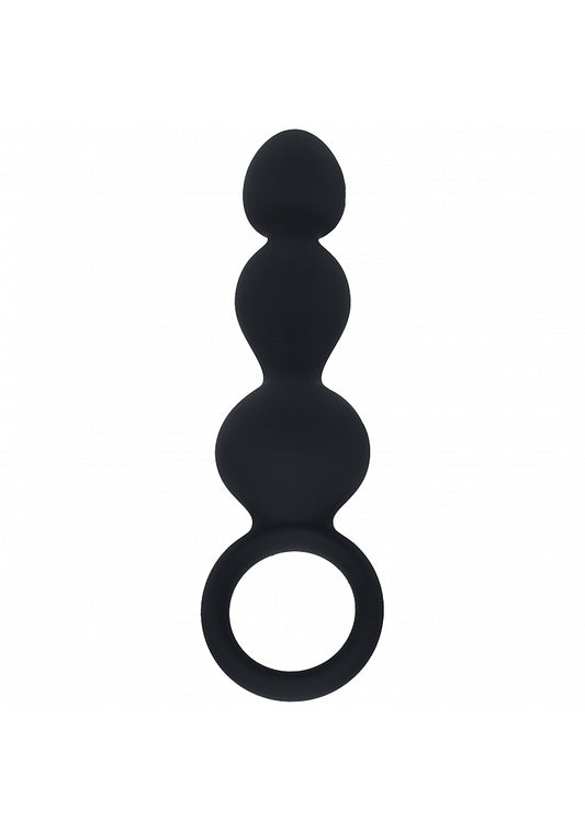 Shots LEVELZ Beaded Silicone Anal Probe with Loop Black Anal Beads and Balls