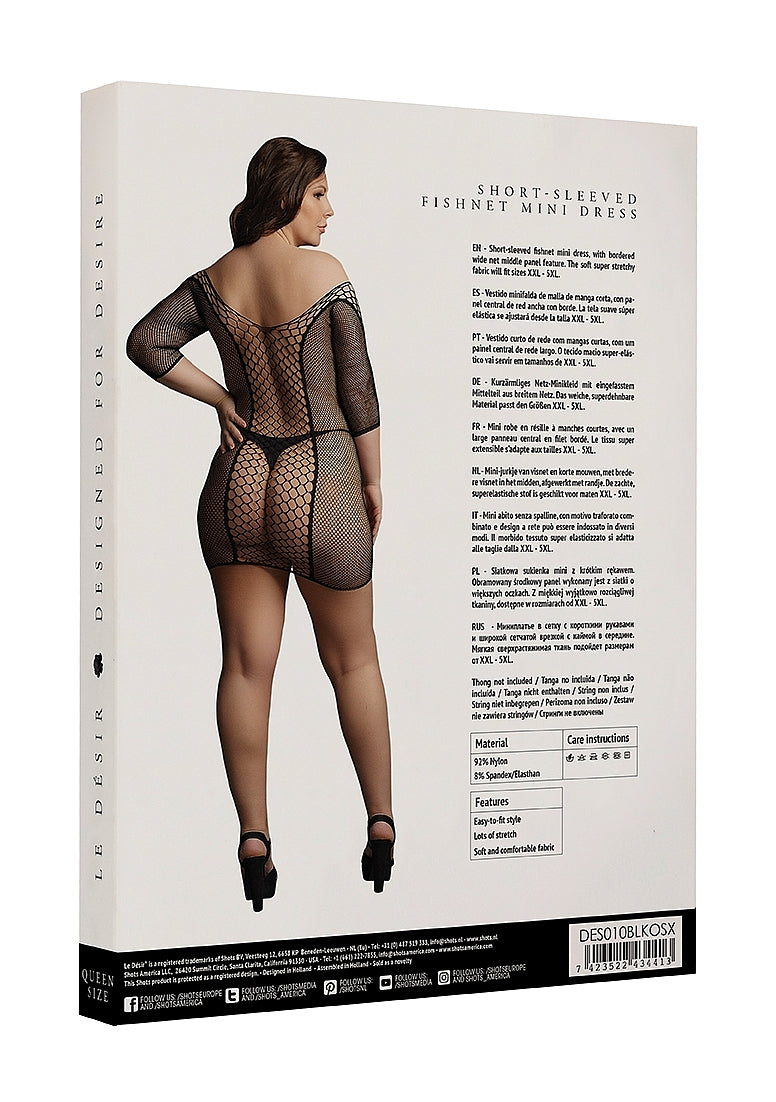 Le Desir Duo Net Sleeved Sexy Mini Dress Black Body Stockings