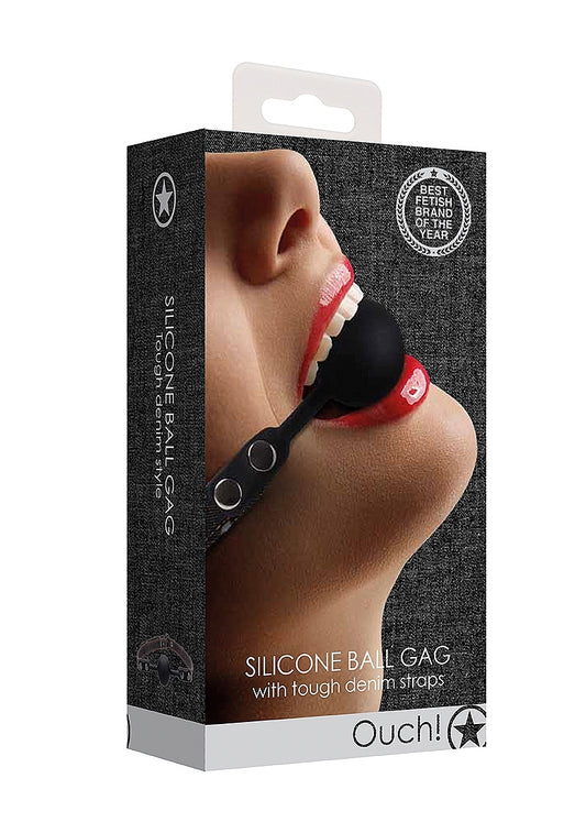 Shots Toys Silicone Ball Gag With Roughend Denim Straps - Bondage Gags and Bits