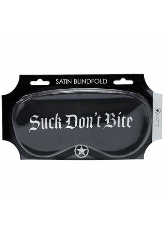 Shots Toys OUCH! Suck Don't Bite Printed Satin BDSM Mask - Masks And Blindfolds