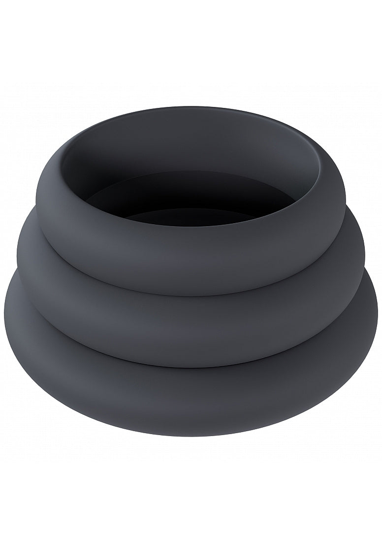 Shots LEVELZ Wide O Silicone Cock Ring Set of 3 Sizes S/M/L Black Cock Ring Sets