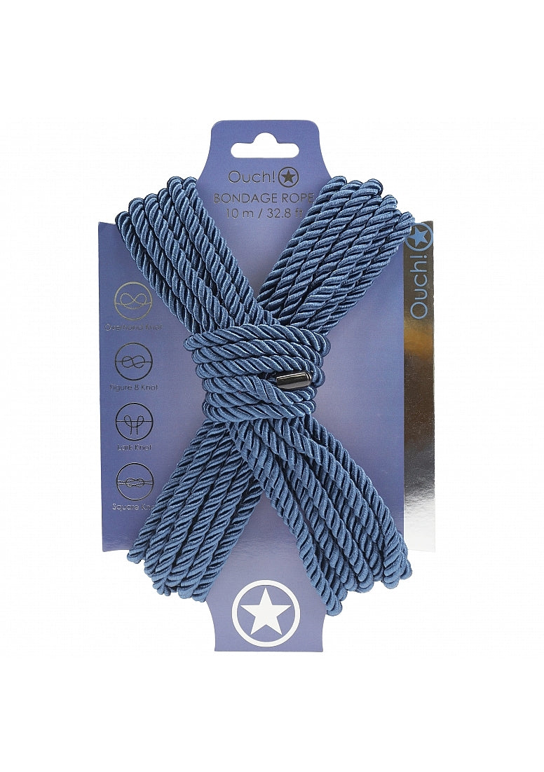 OUCH! Silky Smooth Nylon Bondage Rope 10m Navy Blue Cuffs And Restraints