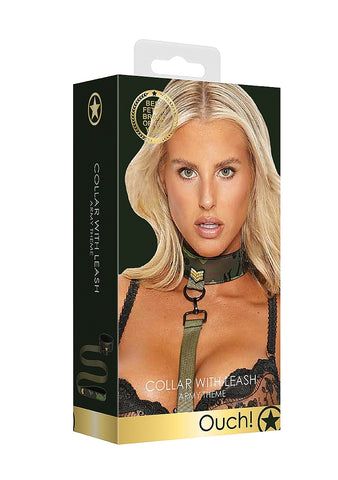 Shots Toys Army Theme Bondage Collar With Leash - Collars and Leads