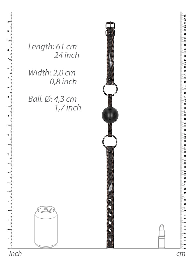 Shots Toys Breathable Ball Gag with Roughend Denim Straps - Bondage Gags and Bits