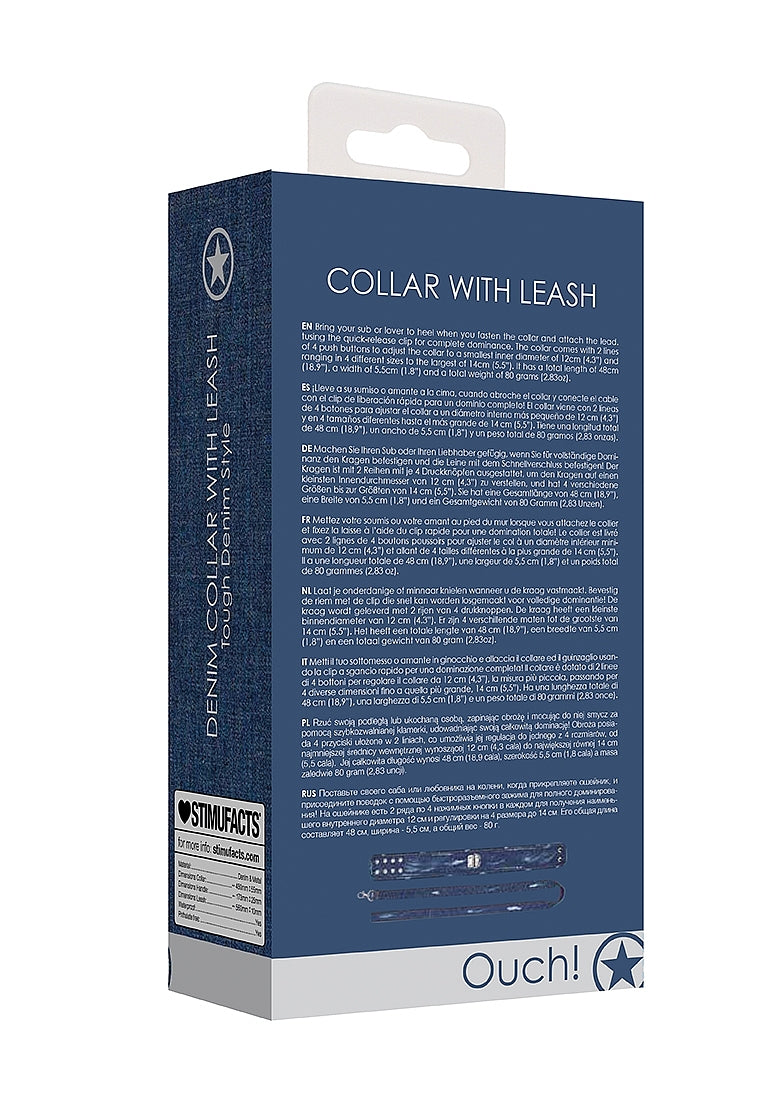 Shots Toys Denim Style Bondage Collar With Leash - Collars and Leads