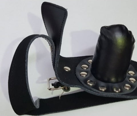 FetishFashion Leather Studded Insertable Gag Black - Bondage Gags and Bits