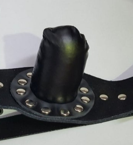 FetishFashion Leather Studded Insertable Gag Black - Bondage Gags and Bits