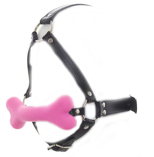 Canine Silicone Bone Gag with Head Harness - Bondage Gags and Bits