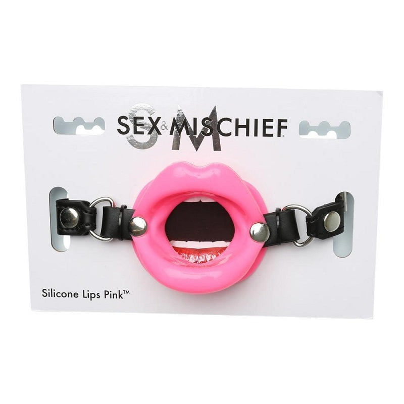 Sex and Mischief Silicone Lips Open Mouth Gag Pink Bondage Gags and Bits