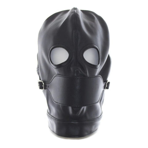 BDStyle Leather Hood Full Mask Eyes & Mouth Detachable - Blindfolds And Masks