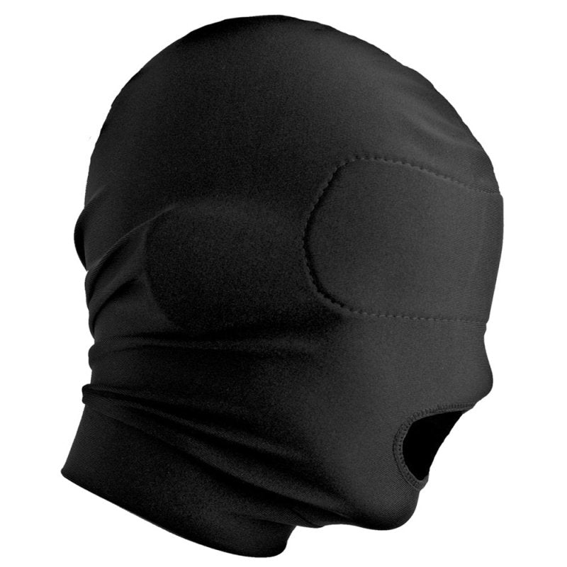 BDStyle Disguise Open Mouth Hood with Padded Blindfold Black Large Bondage Hoods