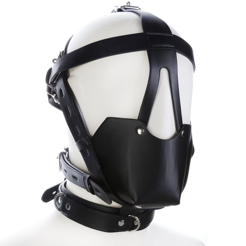 BDStyle Faux Leather Bondage Harness Hood - Bondage Hoods