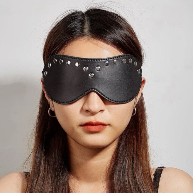 BDStyle Leather Blindfold Silver Stud Blindfolds And Masks