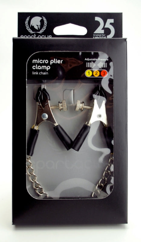 Spartacus Adjustable Micro Plier Clamps with Link Chain - Nipple and Clit Clamps