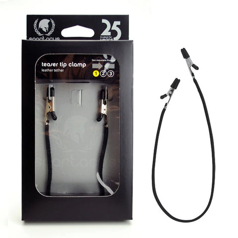 Blackline Endurance Teaser Clamps - Leather Tether - Nipple and Clit Clamps