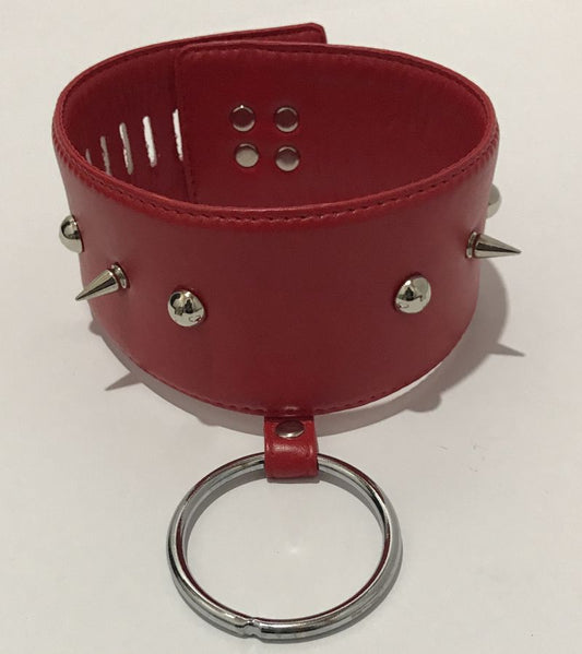 Spiked Bondage Collar Metal O Ring - Collars and Leads