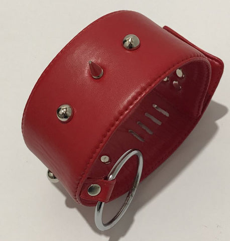Spiked Bondage Collar Metal O Ring - Collars and Leads
