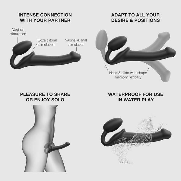 STRAP-ON-ME NEW Bendable Strap-On Silicone Dildo Black Strap On Sextoys