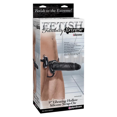 Fetish Fantasy 9 Inch Vibrating Hollow Silicone Strap-On - Strap On Sextoys