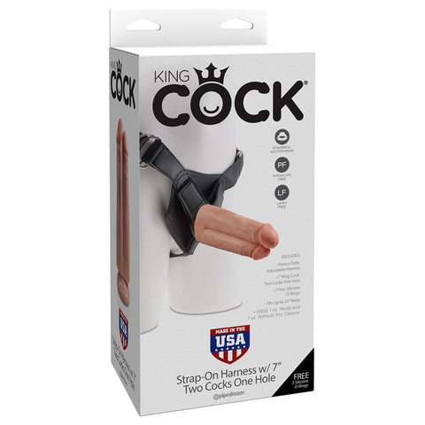 King Cock Strap-On Two Cocks One Hole 7 Inch Realistic Cock - Strap On Sextoys