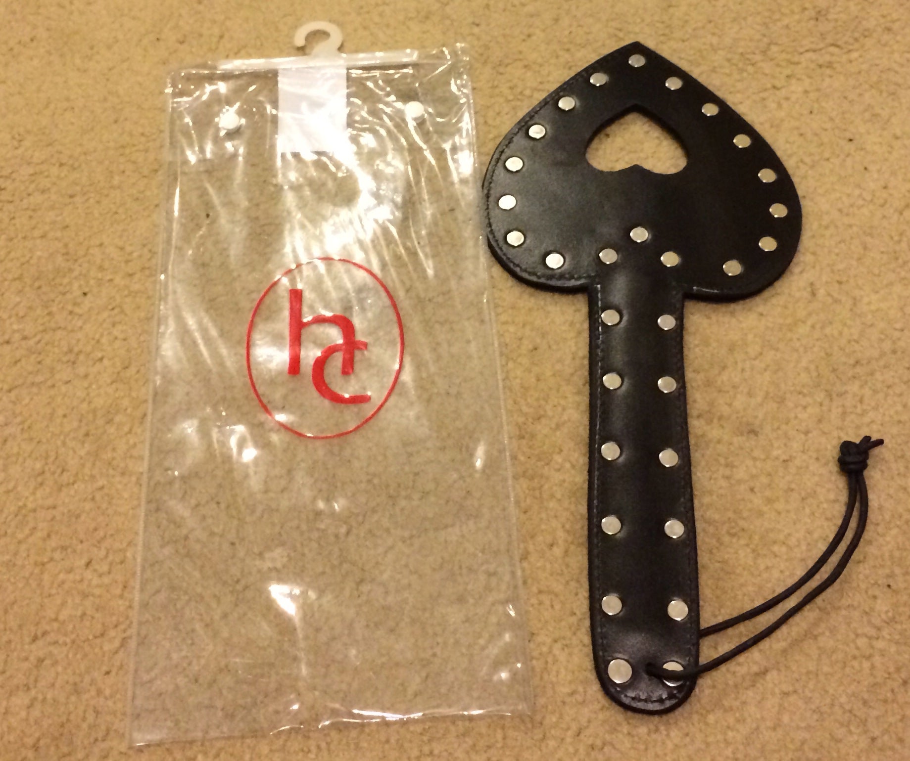 Uberkinky Heart Shaped Leather Paddle with Studs Paddles And Slappers