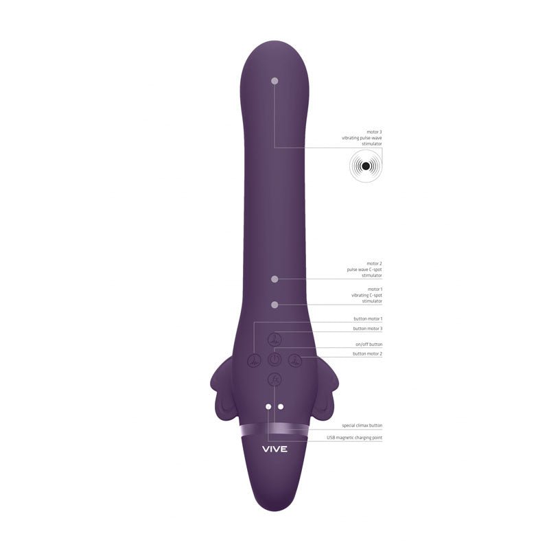 Shots Toys Vive SATU USB Rechargeable Strapless Strap On Vibrator Purple Strap On Sextoys