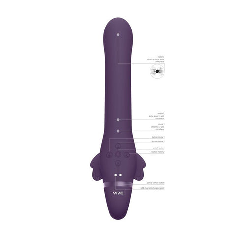 Shots Toys Vive SATU USB Rechargeable Strapless Strap On Vibrator Purple - Strap On Sextoys