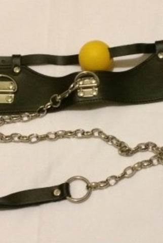 KinkSociety Ball Gag & Leather Lead - Bondage Gags and Bits